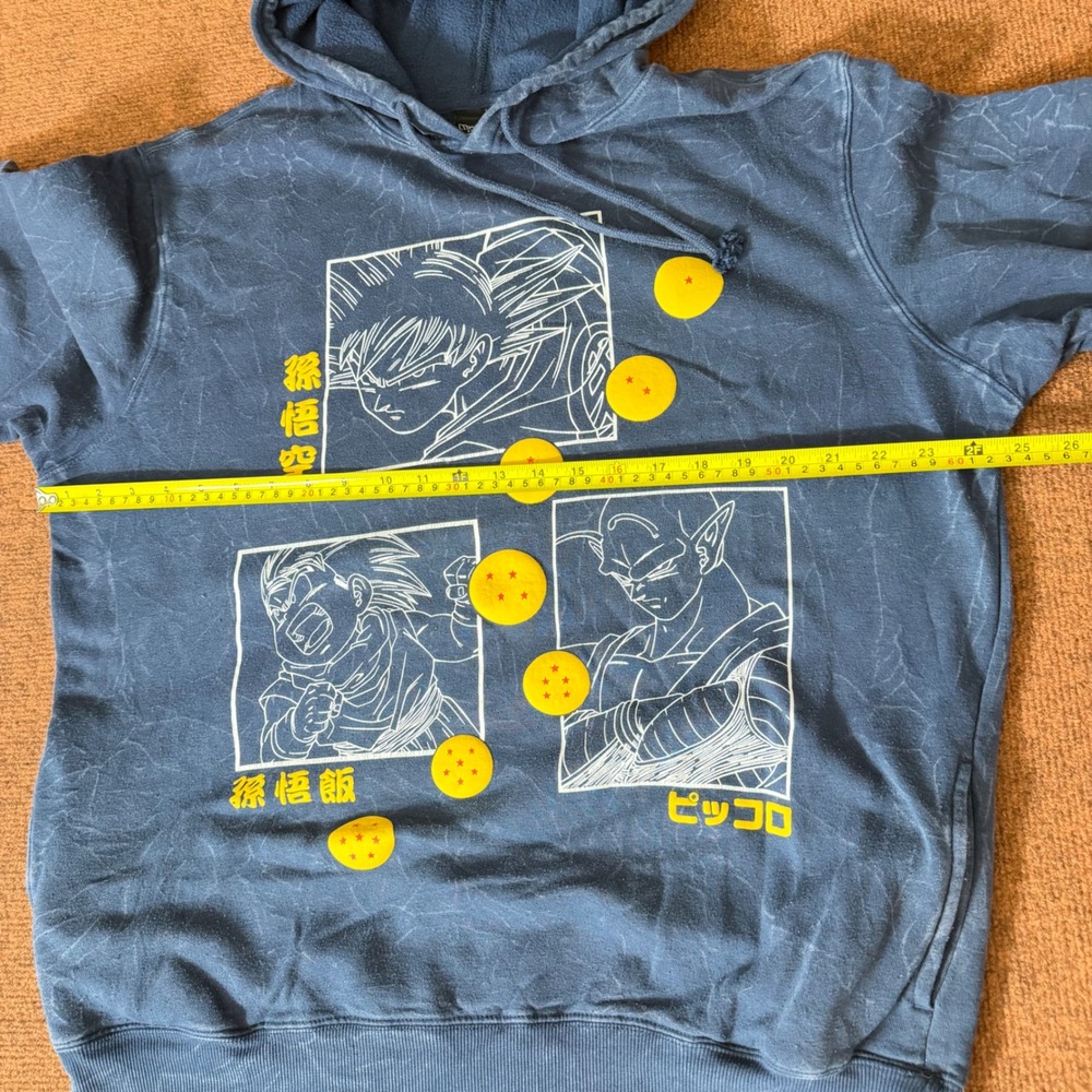 Dragon Ball Z Mens Hoodie Blue Acid Wash Goku Gohan Piccolo Graphic Large gym A+ - Picture 6 of 10